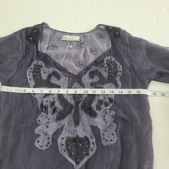Ebene by Patrick Assuline Shirt Womens S Tossia Silk Embroidered Beaded Blouse - Picture 12 of 15